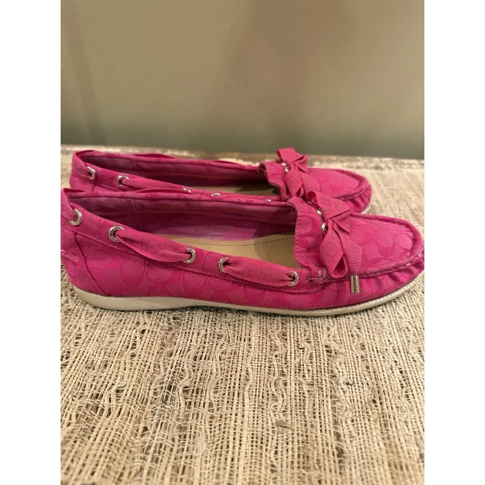 Coach Carisa Q1741 Women's Hot Pink Boat Shoe Slip On Bow Loafers 9B - Picture 10 of 12